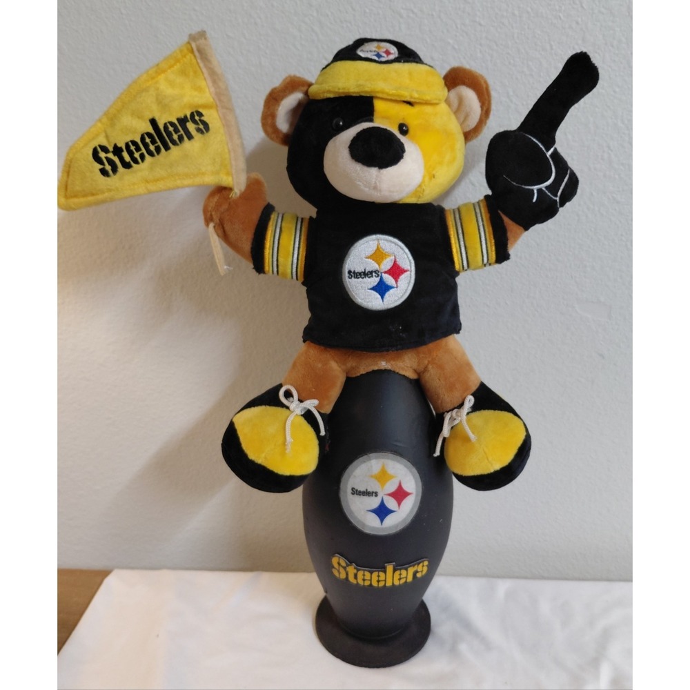 Pittsburgh Steelers Mascot Plush Bear 13" on Vintage Duck Decoy Trophy Base Lot